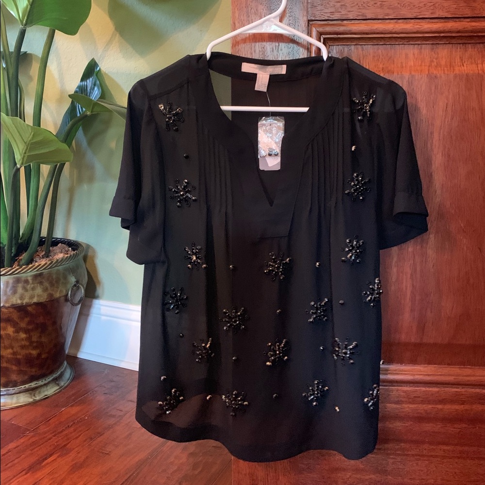 Black embellished beaded sheer blouse